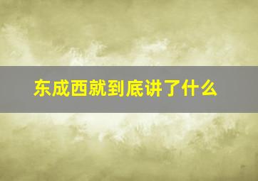 东成西就到底讲了什么